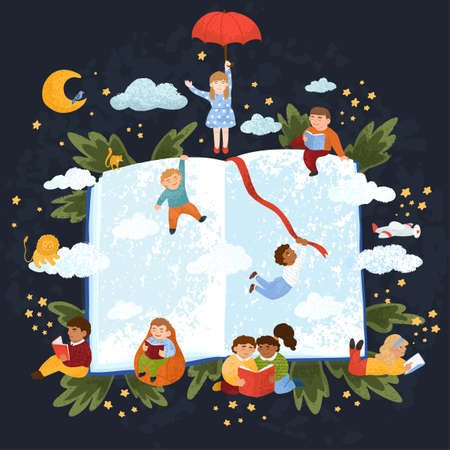 Colorful illustration of children read a bookの写真素材