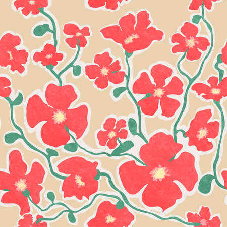 Seamless background with colorful illustrations of blooming flowersのイラスト素材