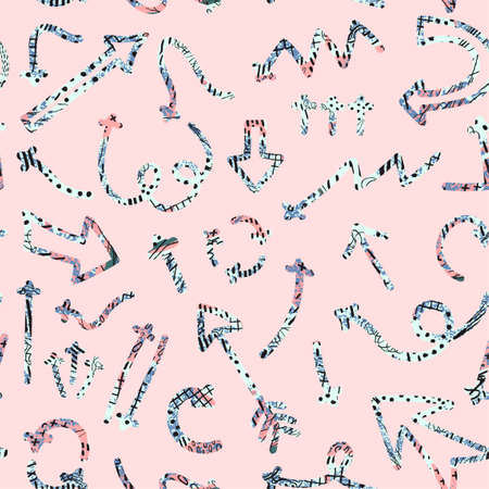 Seamless pattern with colorful abstract illustrations of hand drawn arrows and direction pointersのイラスト素材