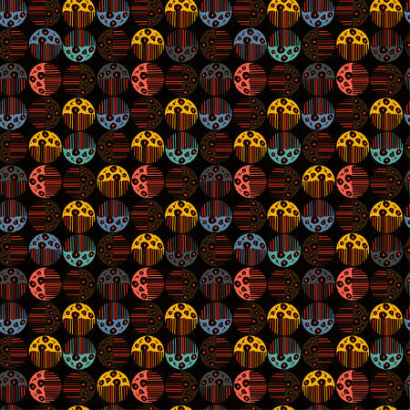 Seamless pattern with colorful hand drawn abstract round elements, doodlesのイラスト素材