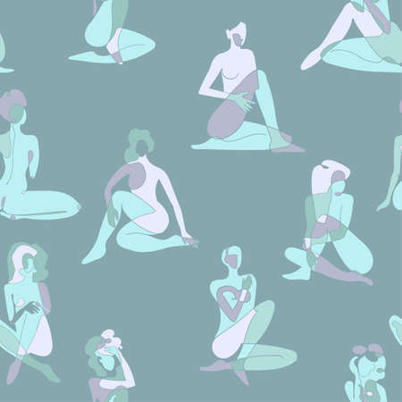 Vector seamless pattern with colorful illustration of silhouette women body. For wallpaper, textile print, pattern fills, web page, wrapping paper, design of presentation and other graphic designのイラスト素材