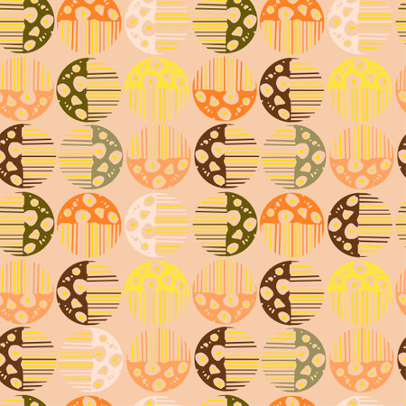 Seamless pattern with colorful hand drawn abstract round elements, doodlesのイラスト素材