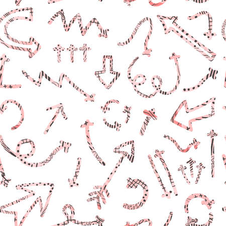 Seamless pattern with colorful abstract illustrations of hand drawn arrows and direction pointers on whiteのイラスト素材