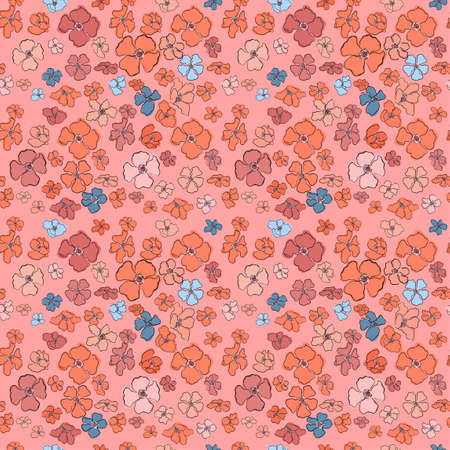 Seamless background with colorful illustrations of blooming flowersの写真素材