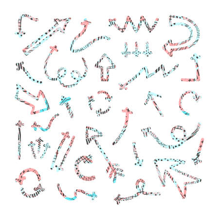 Vector colorful abstract set with illustrations of hand drawn arrows and direction pointers isolated on white background. Elemets for your design for card, poster, packaging paper, t-shirts printのイラスト素材