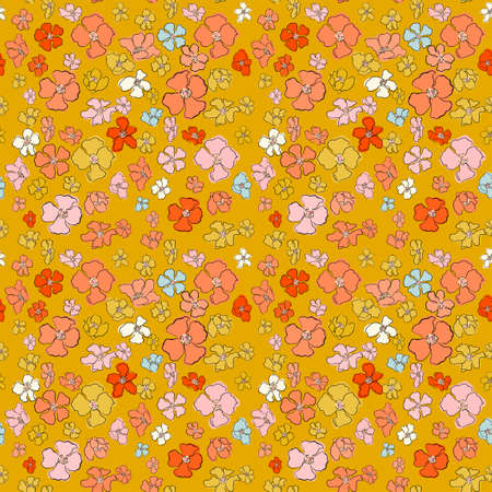 Vector seamless pattern with colorful illustration of beautiful flowers. For wallpaper, textile print, pattern fills, web page, surface textures, wrapping paper, design of presentation, graphic designの写真素材