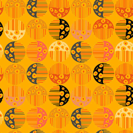Vector modern seamless background with colorful hand drawn abstract round elements, doodles. Use it for wallpaper, textile print, pattern fills, web, texture, wrapping paper, design presentationのイラスト素材