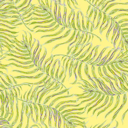 Vector seamless pattern with colorful illustration of tropical palm leaves. For wallpaper, textile print, pattern fills, web page, surface textures, wrapping paper, design of presentationのイラスト素材