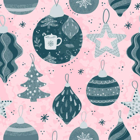 Vector seamless pattern with colorful illustrations of Christmas items. Use it for textile print, pattern fills, web page, wrapping paper, design of presentation and other graphic designのイラスト素材