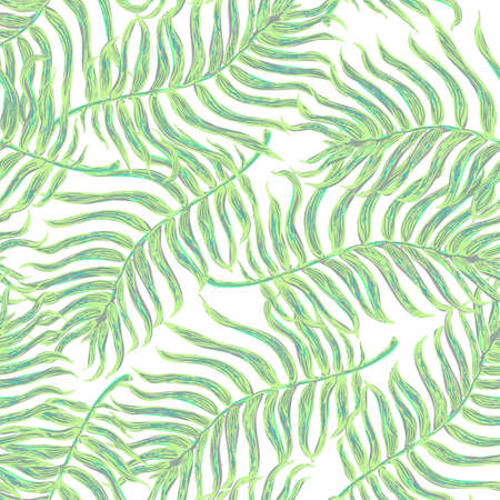Vector seamless pattern with colorful illustration of tropical palm leaves. For wallpaper, textile print, pattern fills, web page, surface textures, wrapping paper, design of presentationのイラスト素材