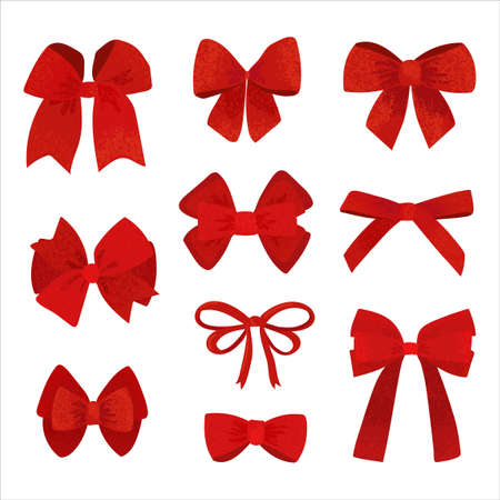 Vector colorful set with textured illustrations of gift bows with ribbonsのイラスト素材