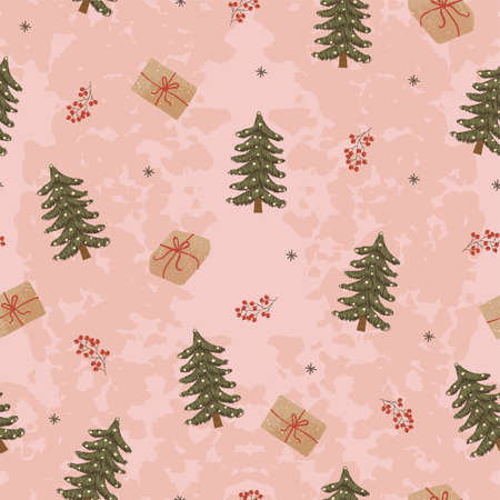 Vector seamless pattern with colorful illustrations of Christmas items. Use it for textile print, pattern fills, web page, wrapping paper, design of presentation and other graphic designのイラスト素材