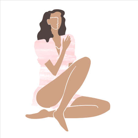 Vector colorful illustration of woman isolated on white background. Use it for design card, poster, banner, social Media post, fashion print, beaty salon logoのイラスト素材