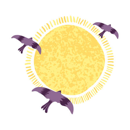 Vector colorful illustration of birds fly to the sunのイラスト素材
