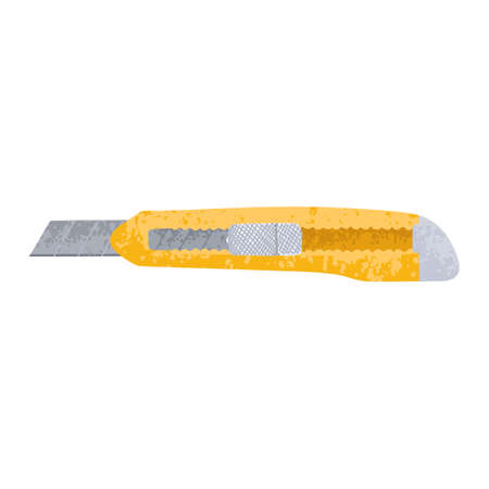 Vector colorful illustration of yellow stationery knife isolated on white backgroundのイラスト素材
