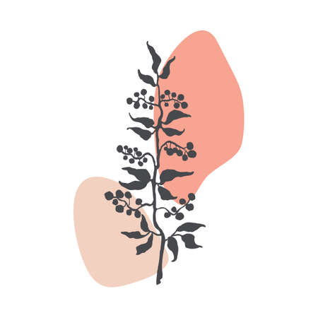 Vector colorful illustration of plant on abstract shapes isolated on white backgroundのイラスト素材