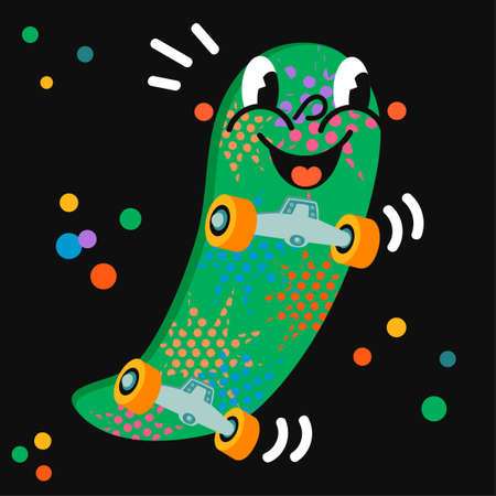 Vector colorful illustration of skateboard on dark abstract backgroundのイラスト素材