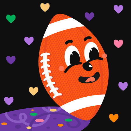 Vector Colorful Illustration of American Football ball with smily cute face on abstract backgroundのイラスト素材
