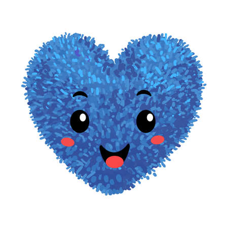 Vector Colorful Illustration of Soft Toy in the Shape of a Heart with cute face isolated on white backgroundのイラスト素材