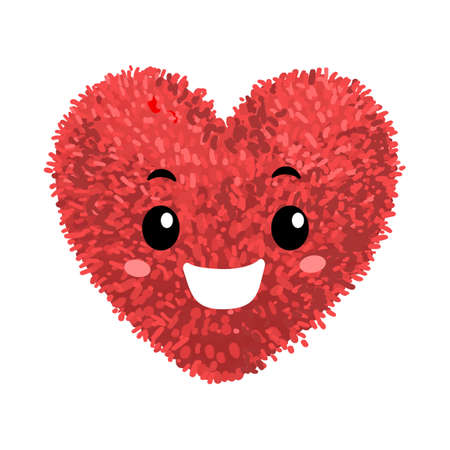 Vector Colorful Illustration of Soft Toy in the Shape of a Heart with cute face isolated on white backgroundのイラスト素材