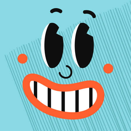 Vector Colorful Illustration of of Smiled Emotion Face. Funny comic book characters on square poster. Bright cartoon-styled elements for your design of wallpaper, t-shirt print, graphic printのイラスト素材