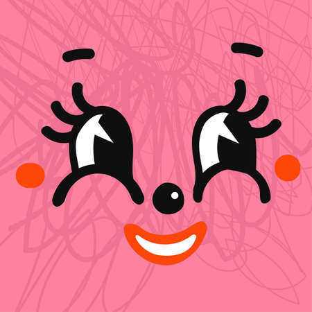 Vector Colorful Illustration of of Smiled Emotion Face. Funny comic book characters on square poster. Bright cartoon-styled elements for your design of wallpaper, t-shirt print, graphic printのイラスト素材