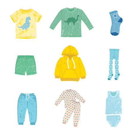 Vector Colorful Set With Illustration of Child Clothes isolated on white backgroundのイラスト素材