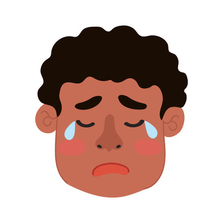 Vector Colorful Illustration of Crying Boy Isolated on White Backgroundのイラスト素材