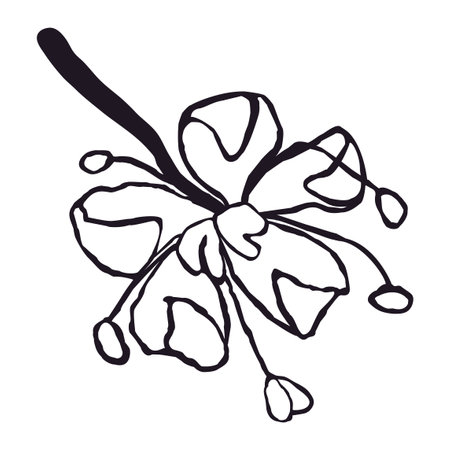 Vector Black and White Illustration of Flower Isolated on White Backgroundのイラスト素材