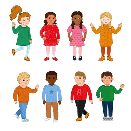 Vector Colorful Set with Illustrations of Children Isolated on White Backgroundのイラスト素材