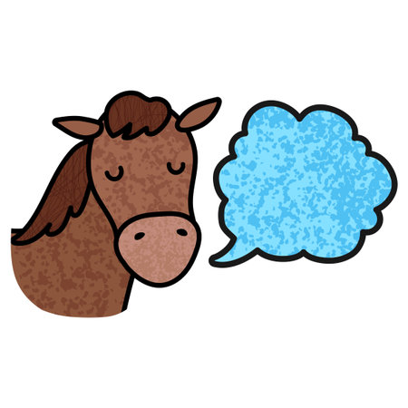 Vector Colorful Textured Illustration of Horse Head is Saying Something Isolated on White Backgroundのイラスト素材