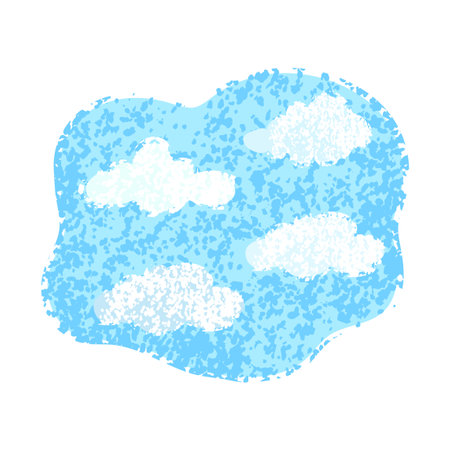 Vector Colorful Textured Illustration of Blue Sky with Clouds Isolated on White Backgroundのイラスト素材