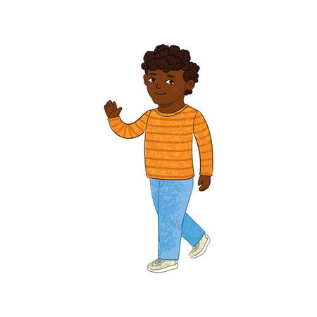 Vector Colorful Illustration of Little Boy Isolated on White Backgroundのイラスト素材