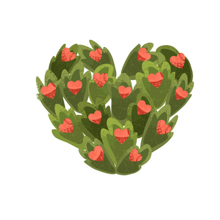 Vector Colorful Cartoon Illustration of a Leaves are Laid Out in the Shape of a Heart Isolated on White Backgroundのイラスト素材