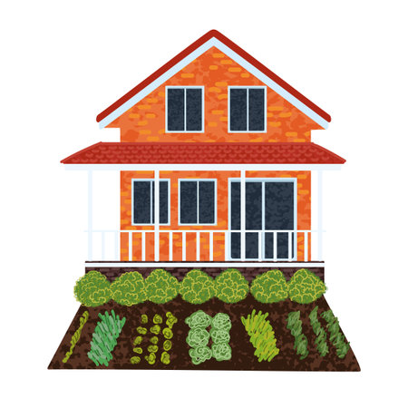 Vector Colorful Illustration of Summer Cottage Isolated on White Backgroundのイラスト素材