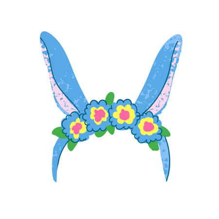 Vector Colorful Illustration of Headband With Flowers and Rabbit Ears Isolated on White Backgroundのイラスト素材