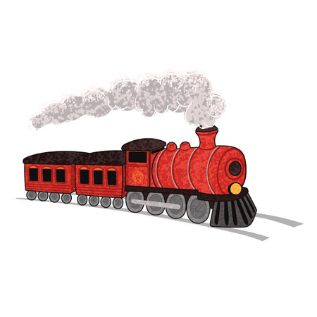Vector Colorful Illustration of Red Retro Train Isolated on White Background