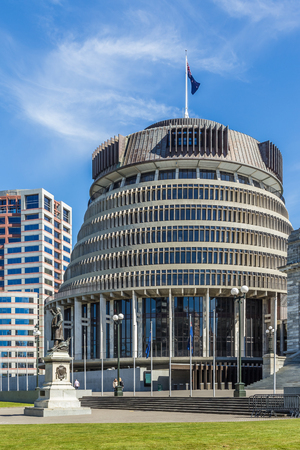 Wellington, New Zealand, March 16, 2017: The Executive Wing of the New Zealand Parliament Buildings, known as the Beehive.のeditorial素材