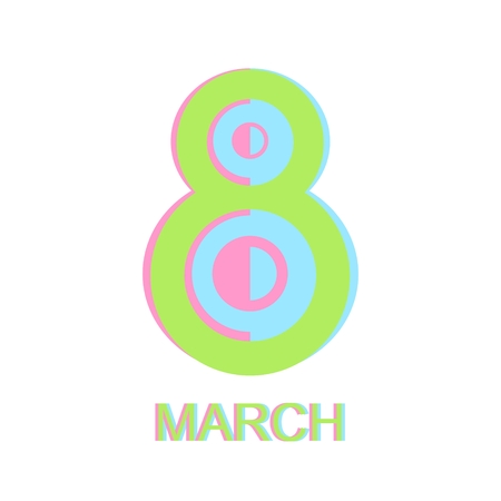 March 8 illustration. The illustration is made in the style of Double light. Bright colors: blue, pink, green.のイラスト素材