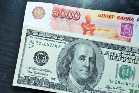 U.S. dollars and Russian rublesの写真素材
