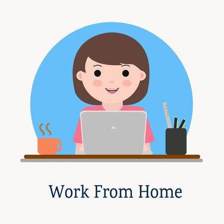 A Woman Work From Home Illustration Vectorのイラスト素材
