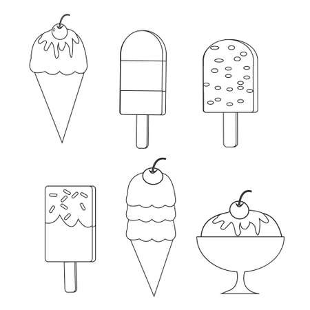 Coloring Book Vector Ice Cream Theme Illustrationのイラスト素材