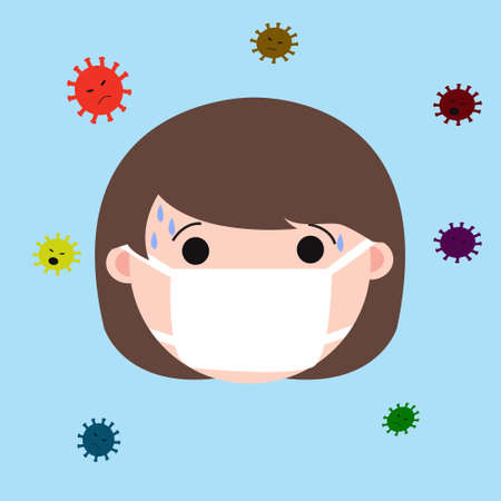 Girl wearing medical mask scary with corona virus Illustrationのイラスト素材