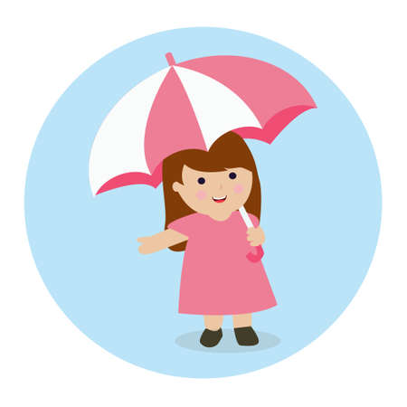 Little Girl Holding Umbrella Vectorのイラスト素材