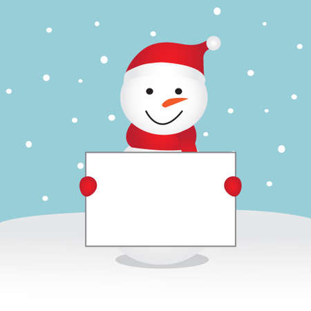 Snowman For Christmas Holding Blank White Board or Paper Illustration Vectorのイラスト素材