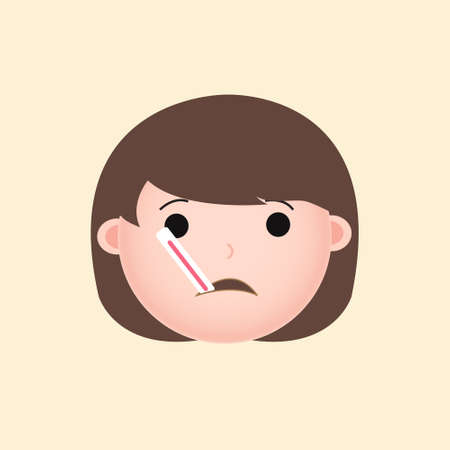 Girl Head Sick With Thermometer Cartoon illustration Vectorのイラスト素材