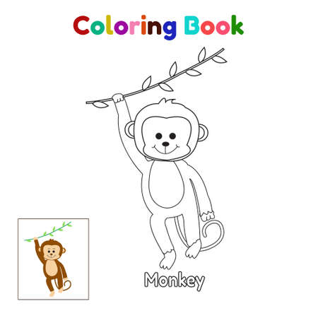 Coloring Book Monkey For Kid Cartoon Illustration Vectorのイラスト素材