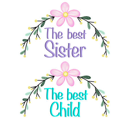 Un lindo y delicado marco de hojas y flores ilustradas y contiene textoのイラスト素材