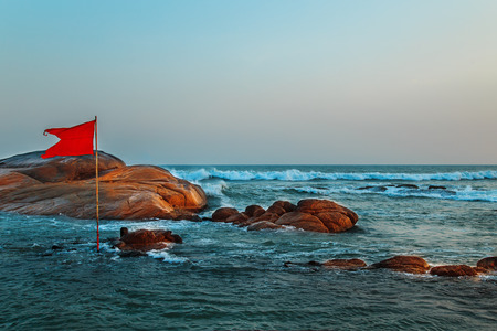 Magnificent seascape. Waves of the Indian Ocean are broken against stones.の写真素材