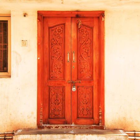 Bright facade of the traditional house, Tamil Nadu state, India.の写真素材